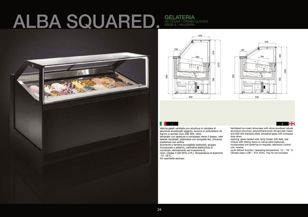 Vetrina gelateria e pasticceria modello Alba Squared