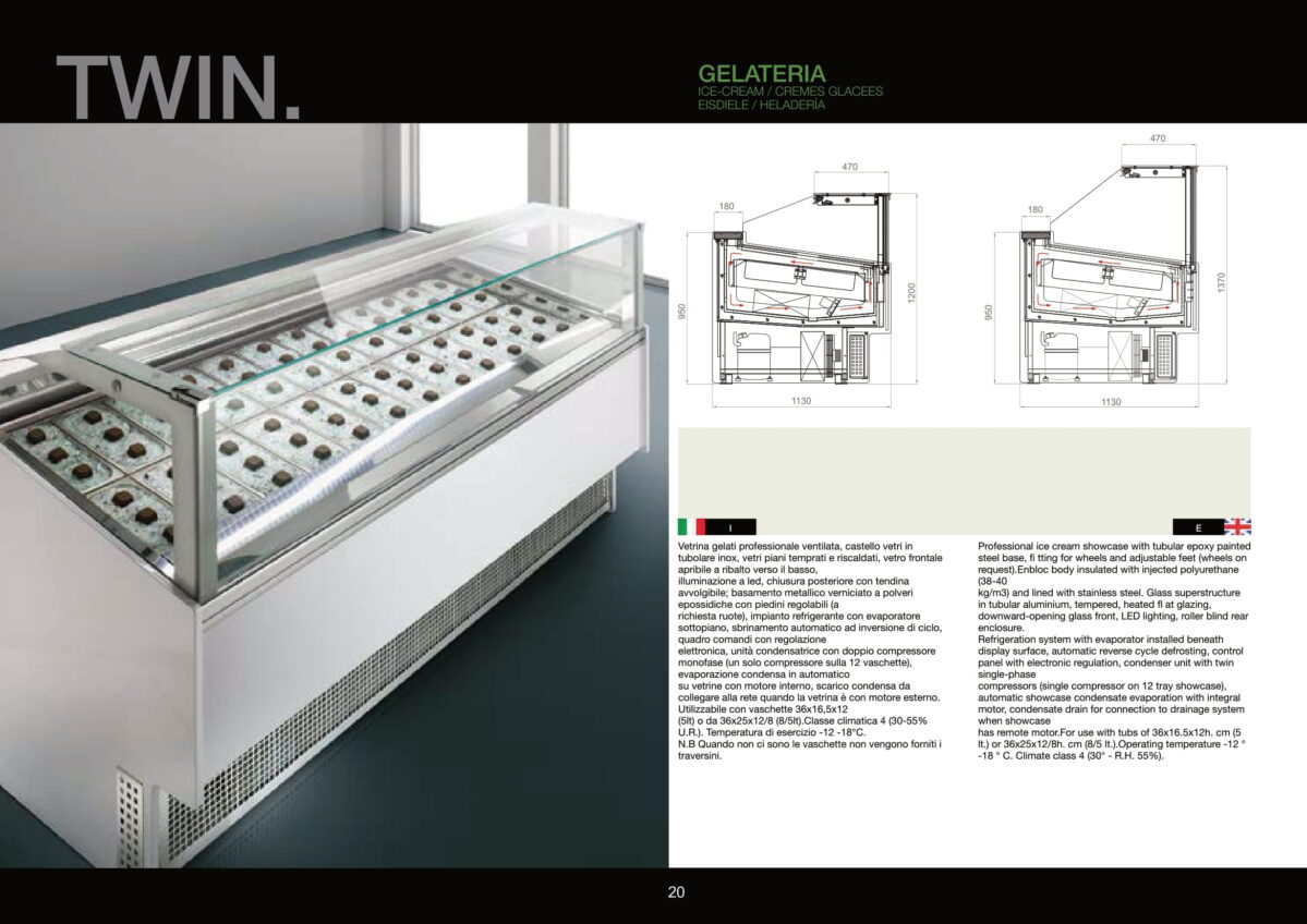 Vetrina gelateria modello Twin