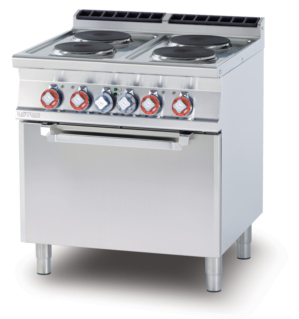 CUCINA 4 piastre – Forno elettrico statico cm. 67x55x34h, temp: 50÷300°C, con 1 griglia cm.65×53 GN2/1 (inclusa 1 testata chiusura piano mod.TPA-7)