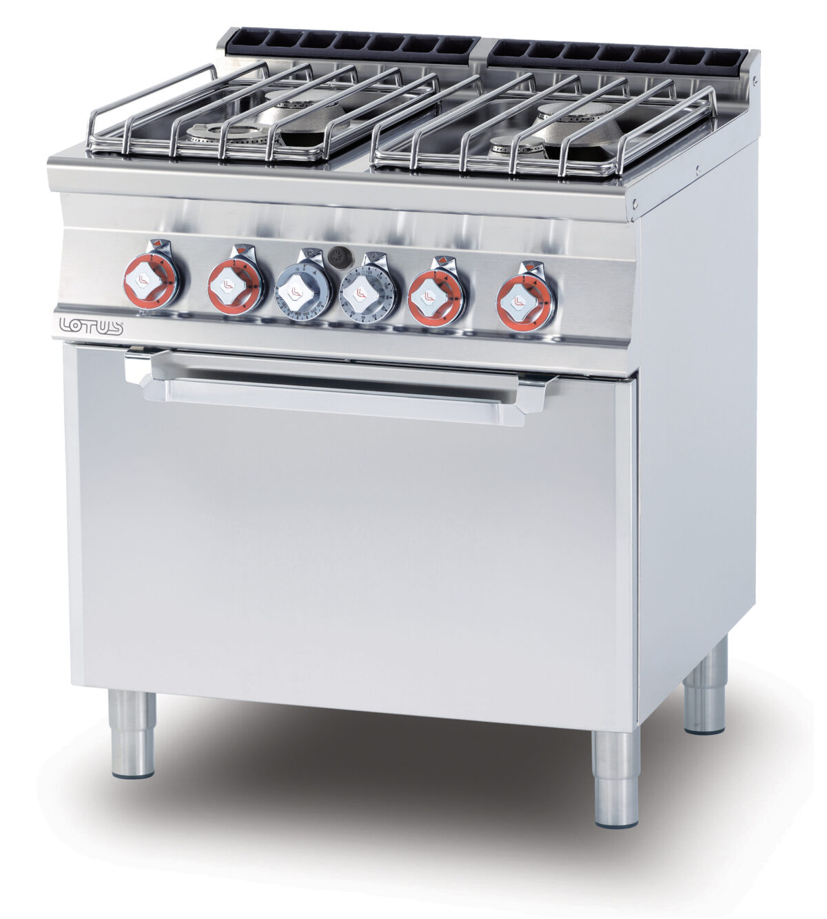 CUCINA 4 fuochi – Forno a gas statico cm. 67x55x34h, temp: 150÷300°C, con 1 griglia cm.65×53 GN2/1 (inclusa 1 testata chiusura piano mod.TPA-7)