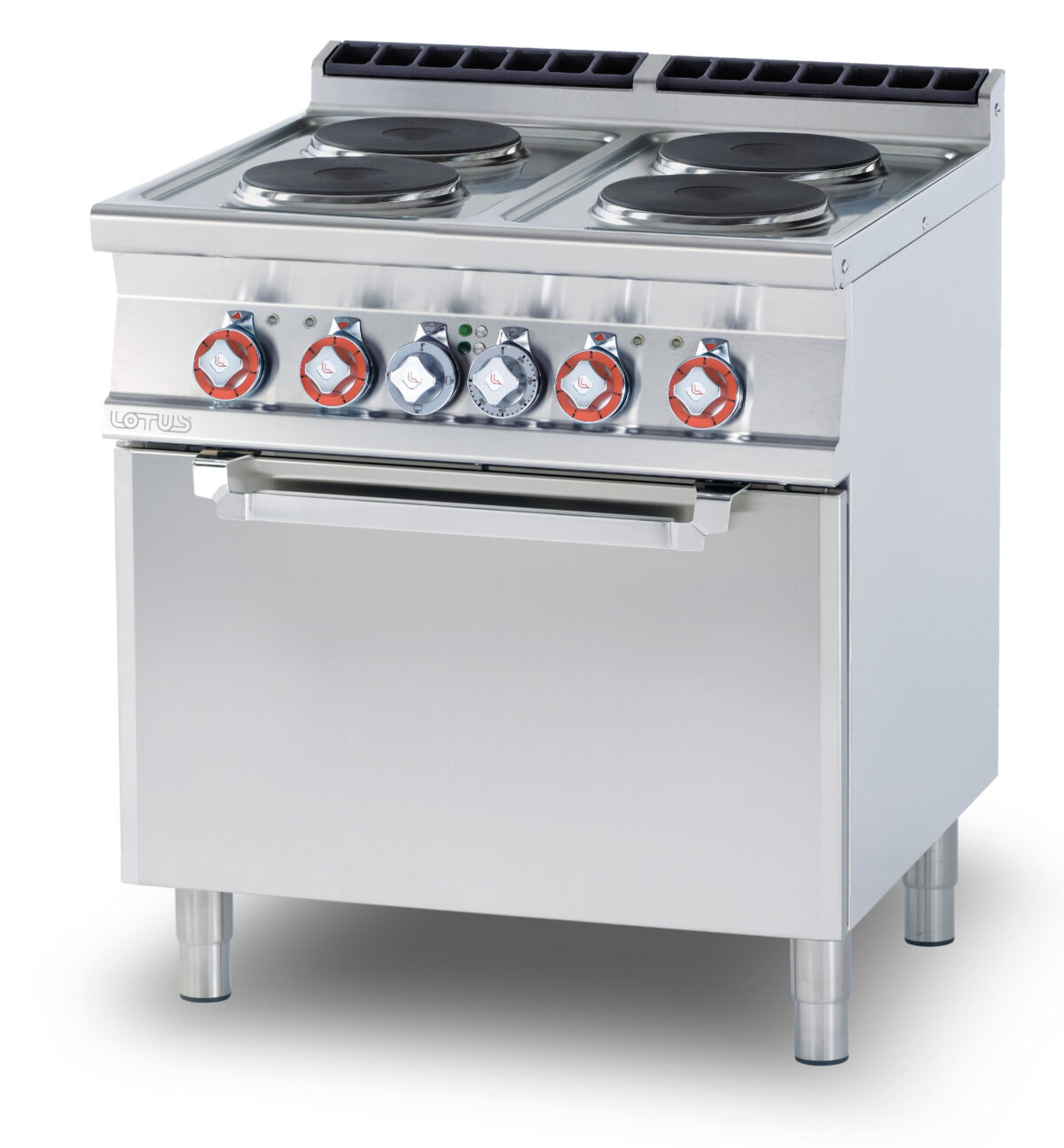 CUCINA 4 piastre – Forno elettrico statico cm. 67x73x34h, temp: 50÷300°C, con 1 griglia cm.65×71 GN2/1 (inclusa 1 testata chiusura piano mod.TPA-9)