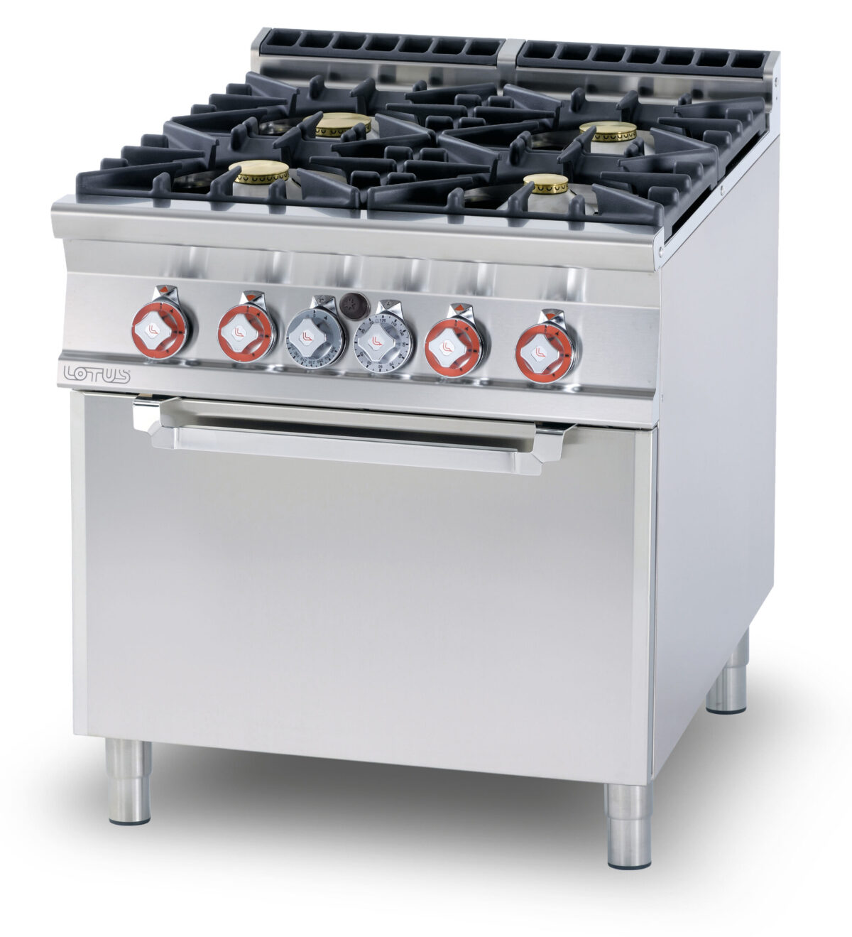 CUCINA 4 fuochi – Forno a gas statico cm. 67x73x34h, temp: 150÷300°C, con 1 griglia cm.65×71 GN2/1 (inclusa 1 testata chiusura piano mod.TPC-9)