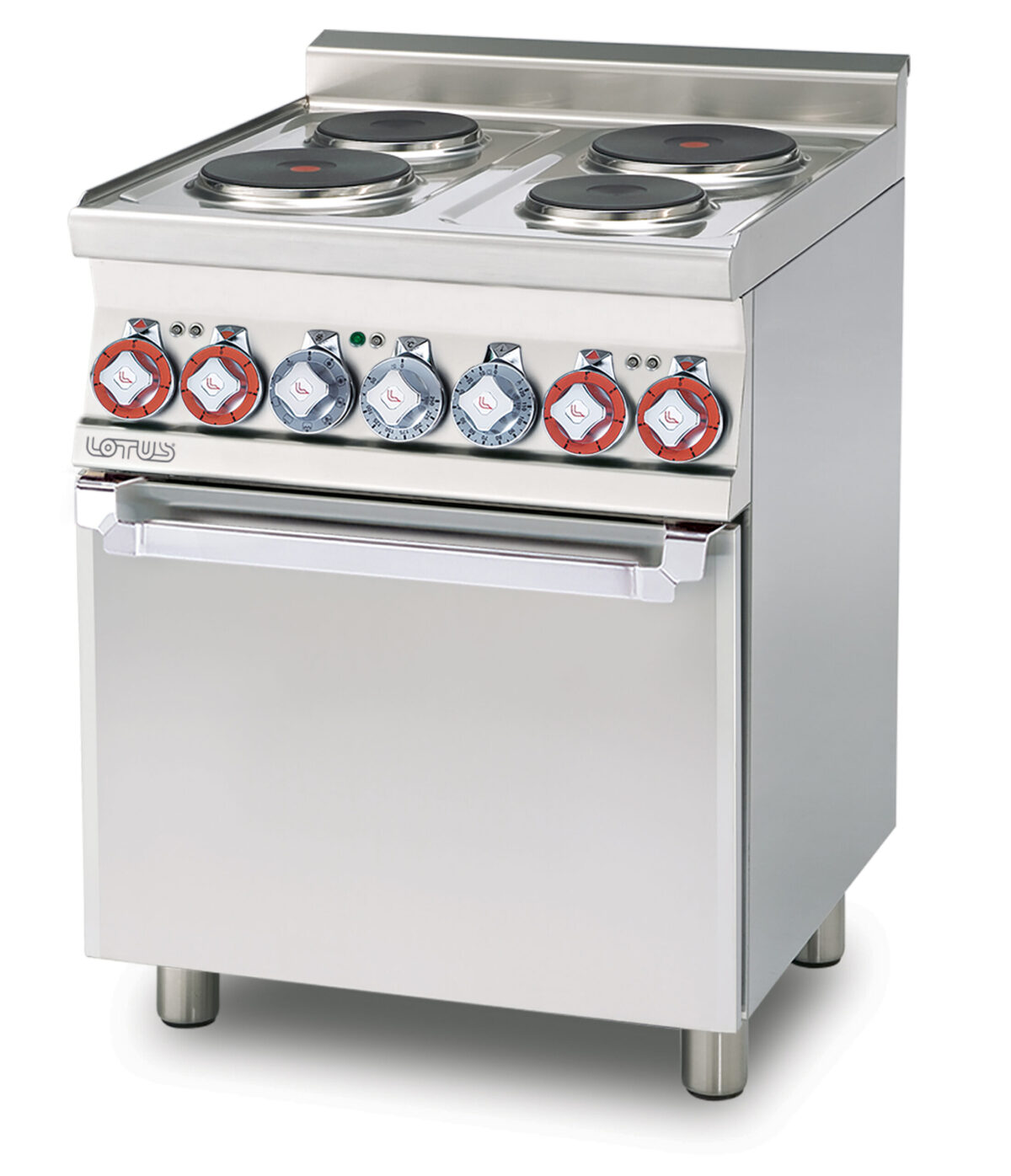 CUCINA ELETTRICA TRIFASE CON 4 PIASTRE Forno elettrico multifunzione camera cm. 46x37x35h, temp: 50÷250°C, con 1 griglia cm.41×32,5 – Porta vetro