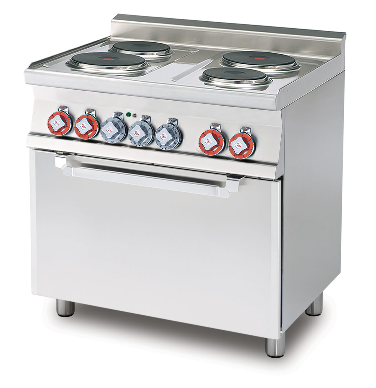 CUCINA ELETTRICA TRIFASE CON 4 PIASTRE Forno elettrico multifunzione camera cm. 64x37x35h, temp: 50÷250°C, con 1 griglia cm.53×32,5 GN1/1 – Porta vetro