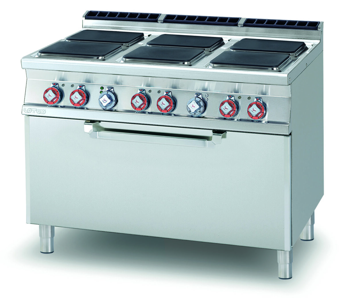 CUCINA 6 piastre quadre Forno elettrico statico cm. 107x73x34h, temp: 50÷300°C, con 1 griglia cm.105×71 (inclusa 1 testata chiusura piano mod.TPA-9)