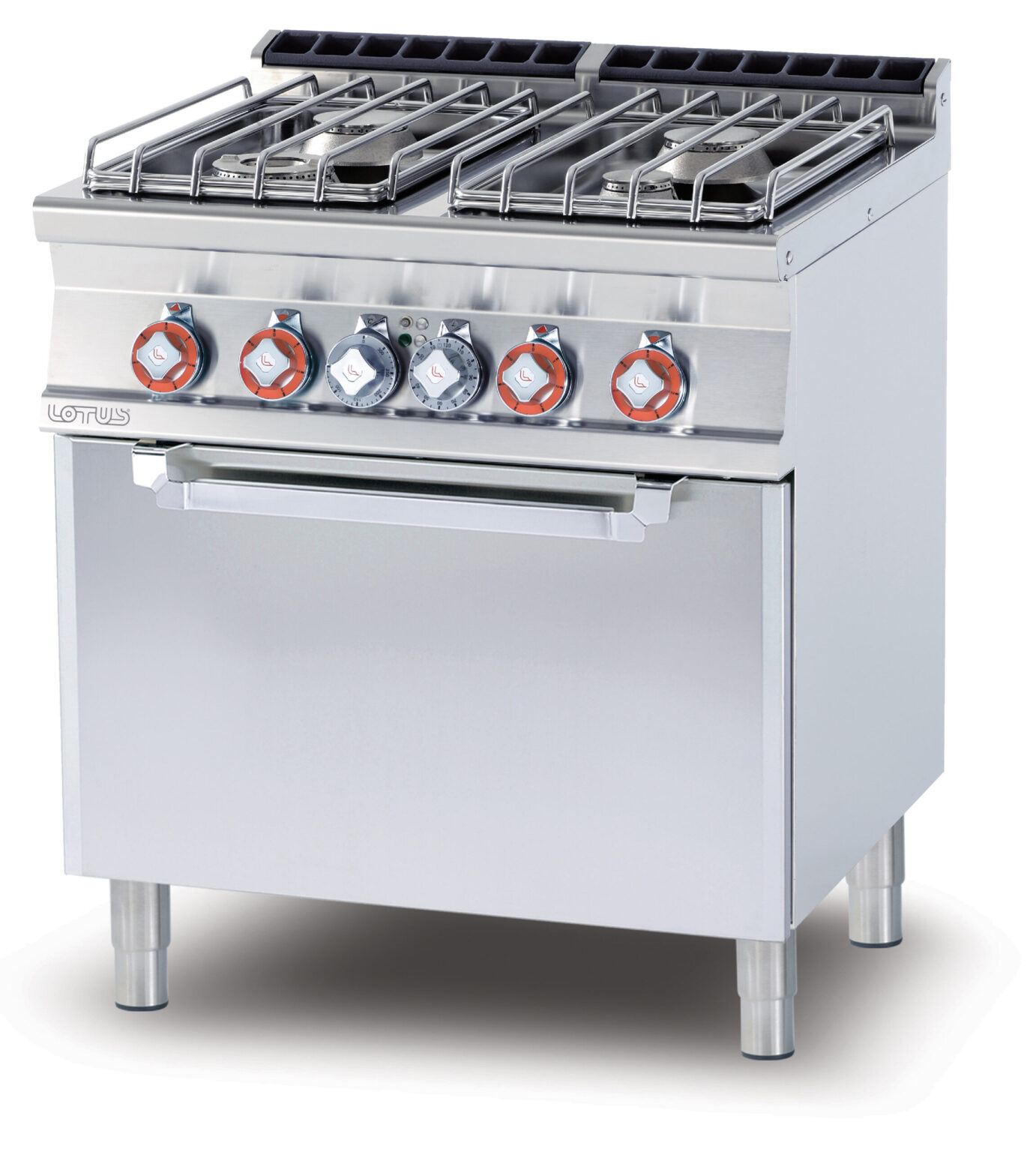 CUCINA 4 fuochi – Forno elettrico statico cm. 67x55x34h, temp: 50÷300°C, con 1 griglia cm.65×53 GN2/1 (inclusa 1 testata chiusura piano mod.TPA-7)