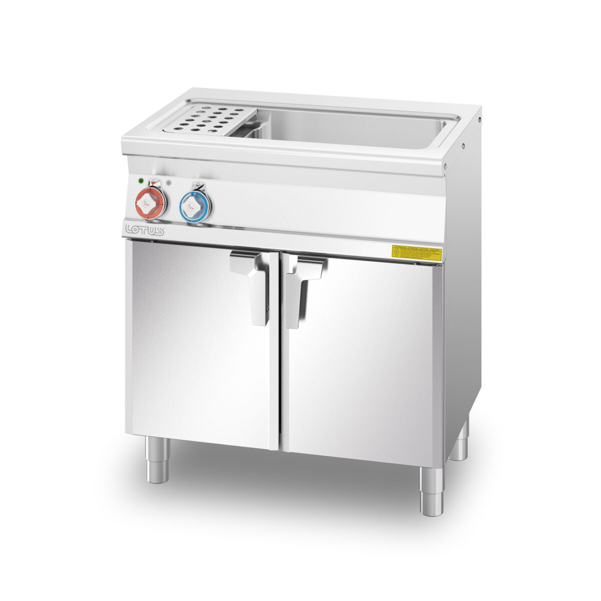 CUOCIPASTA ELETTRICO. Vasca 40 litri cm. 51×30,7×32,7h. Rubinetto carico acqua, sfioratore + scarico a pavimento. (CESTI ESCLUSI) (inclusa 1 testata chiusura piano mod.TPA-55)