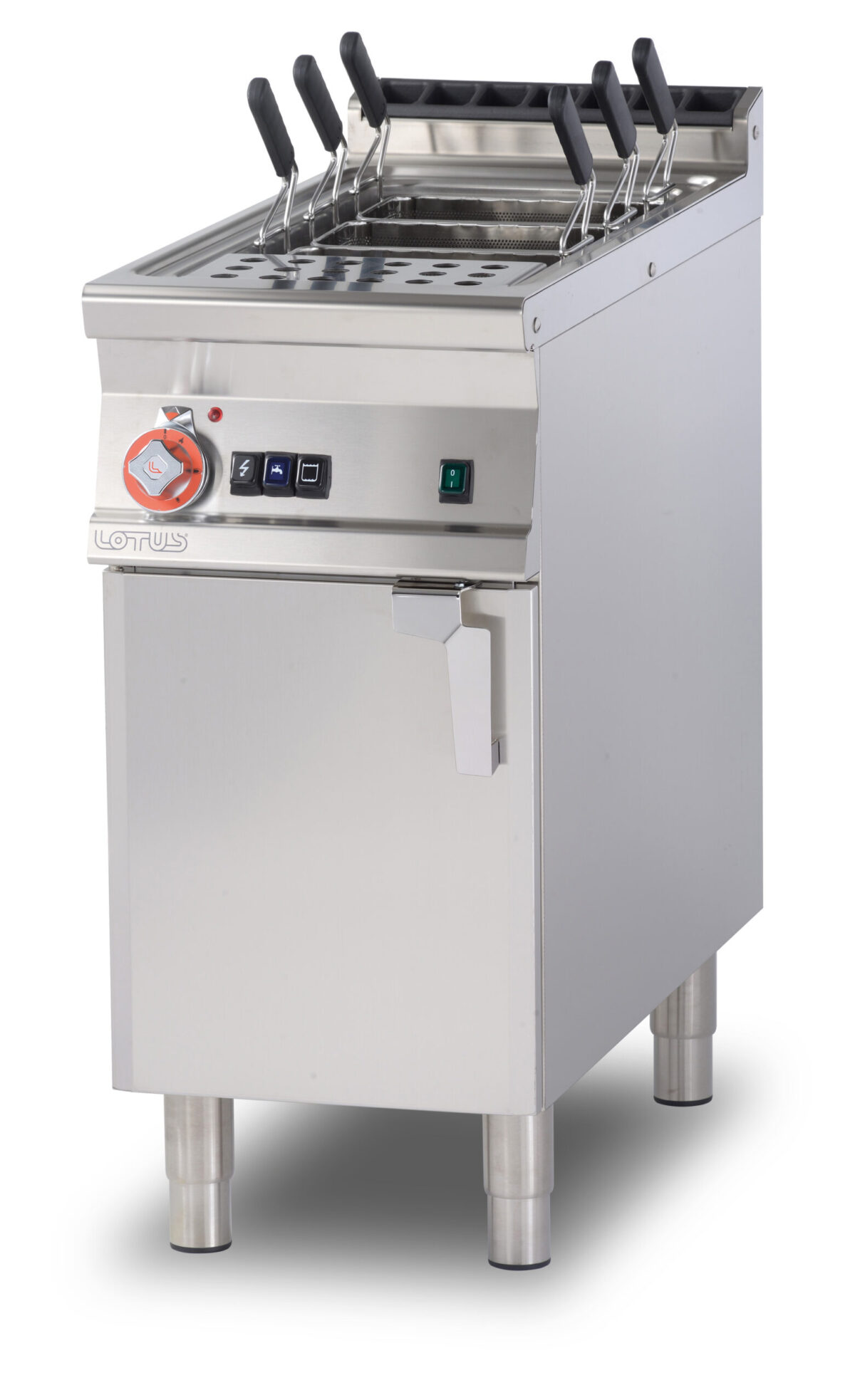 CUOCIPASTA GAS LT. 40 Vasca cm. 30,7×50,9×32,7h. Carico acqua automatico con sensore di livello – sfioratore + scarico a pavimento (CESTI ESCLUSI) (inclusa 1 testata chiusura piano mod.TPA-9)