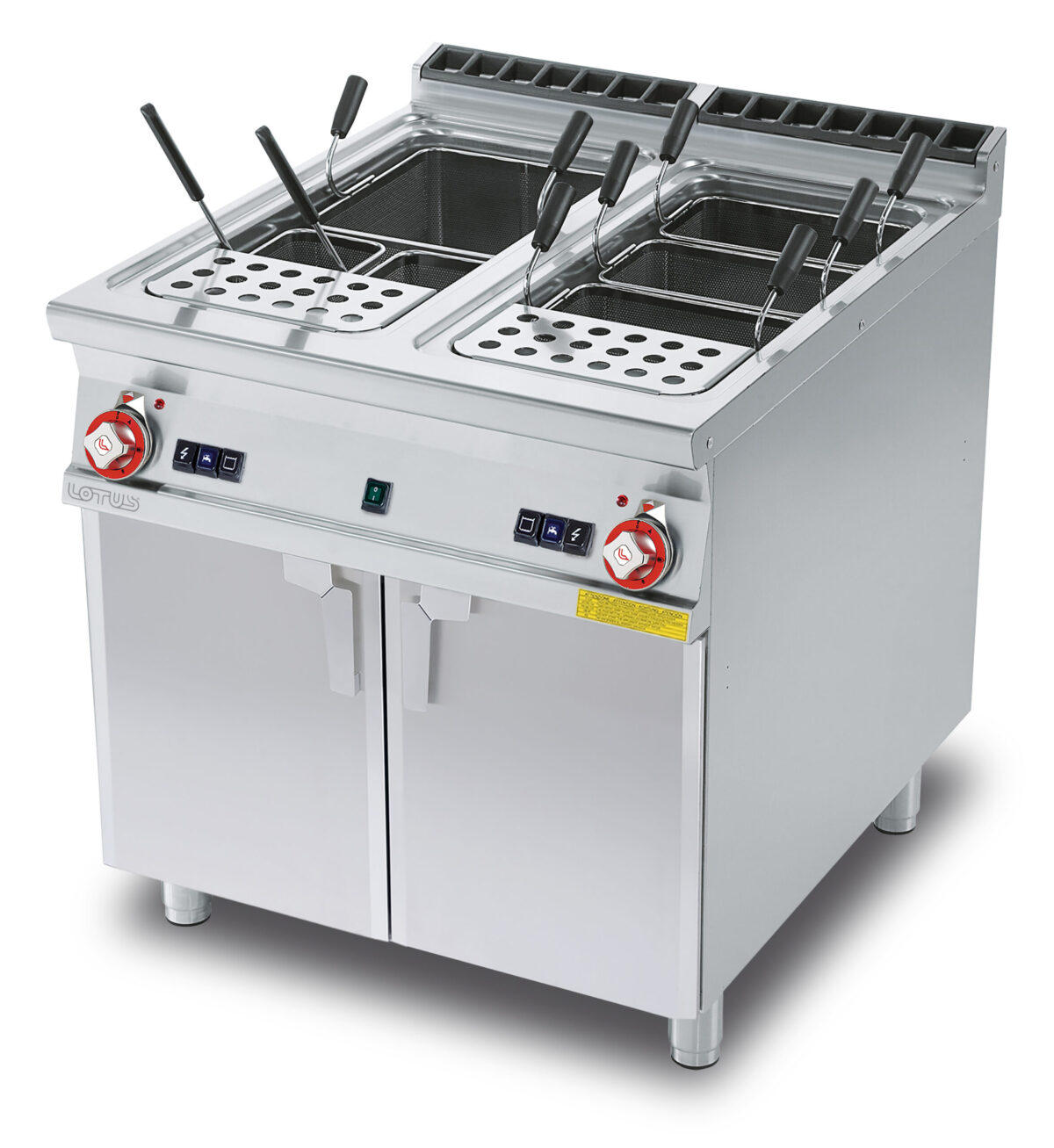 CUOCIPASTA GAS LT. 40+40 2 Vasche cm. 30,7×50,9×32,7h. Carico acqua automatico con sensore di livello – sfioratore + scarico a pavimento (CESTI ESCLUSI) (inclusa 1 testata chiusura piano mod.TPA-9)