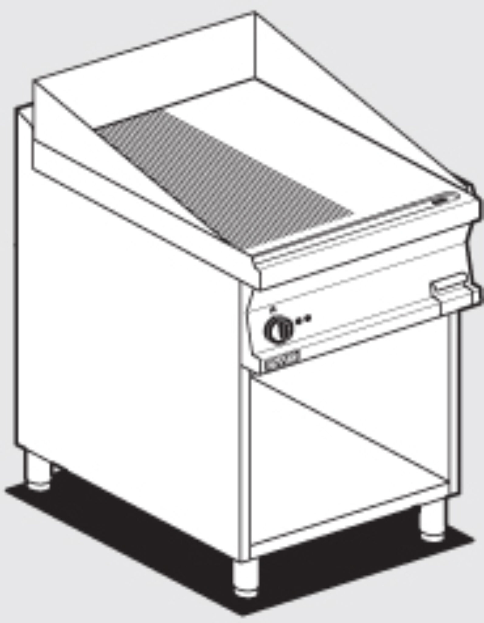 Fry-top elettrico 1/2 rigato + 1/2 liscio, su mobile a giorno, piastra cm.56×51 (inclusa 1 testata chiusura piano mod.TPA-7)