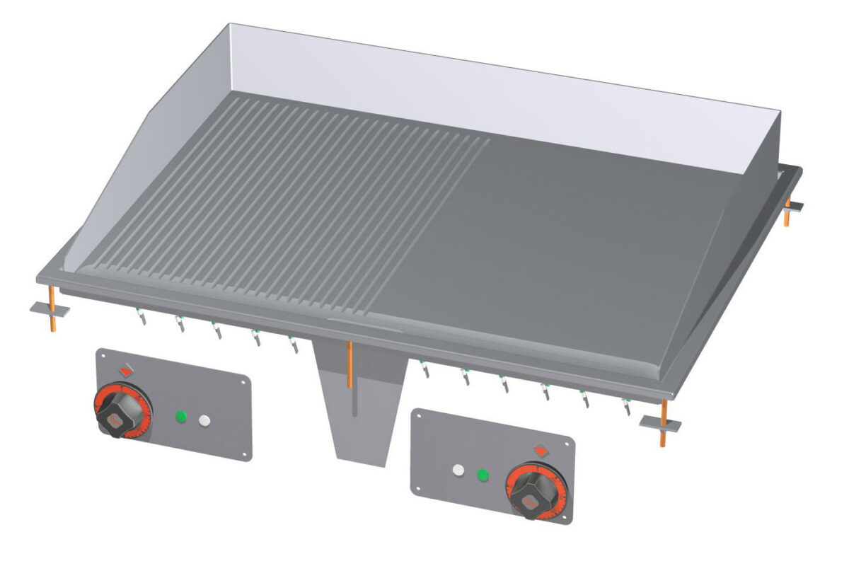 Fry-top elettrico 1/2 rigato + 1/2 liscio cromato SUPERCHROME (Moca Approved), piastra cm.75,5×55 – 2 zone di cottura