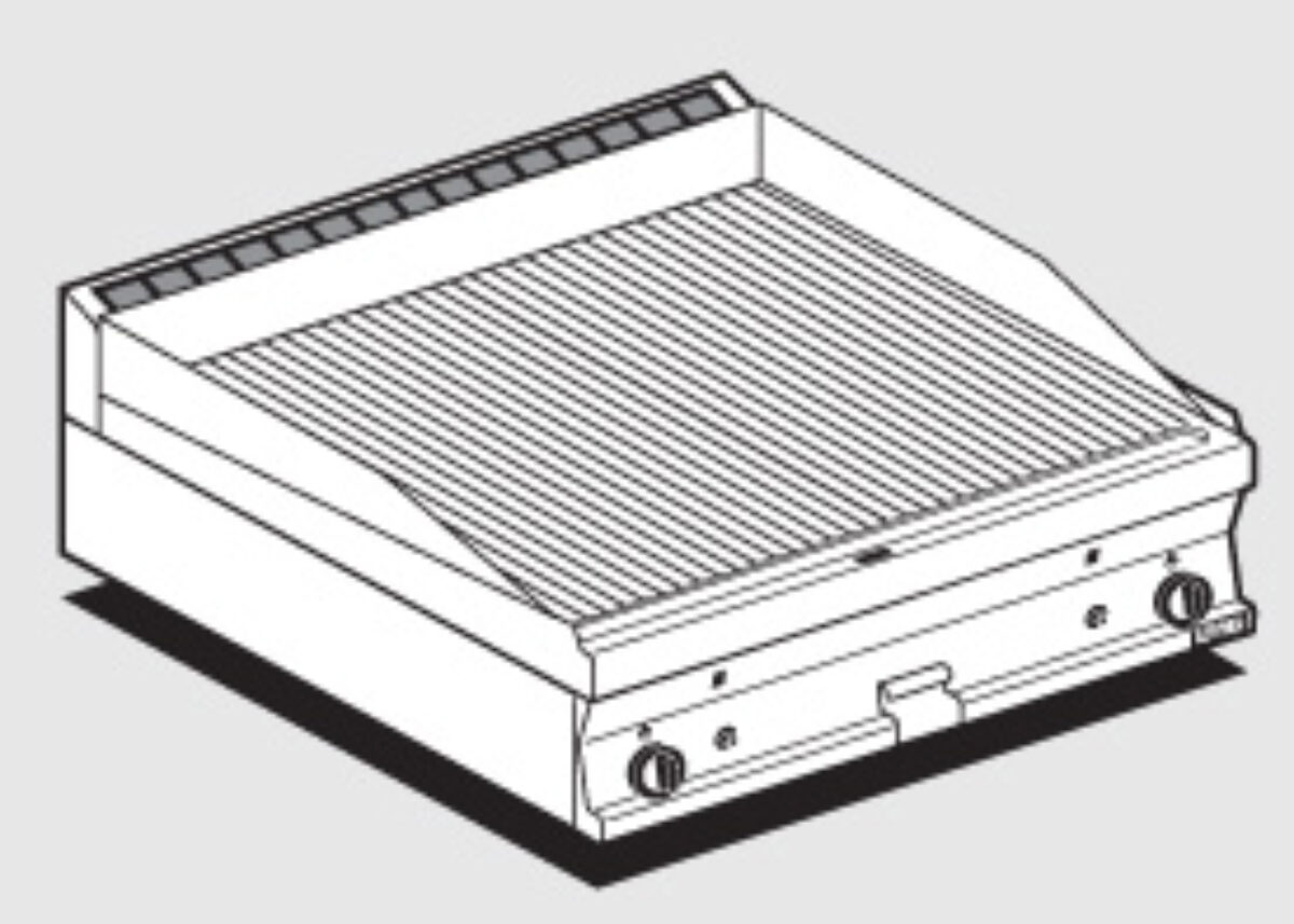 Fry-top gas rigato cromato SUPERCHROME (Moca Approved), piastra cm.79,5×45 – 2 zone di cottura