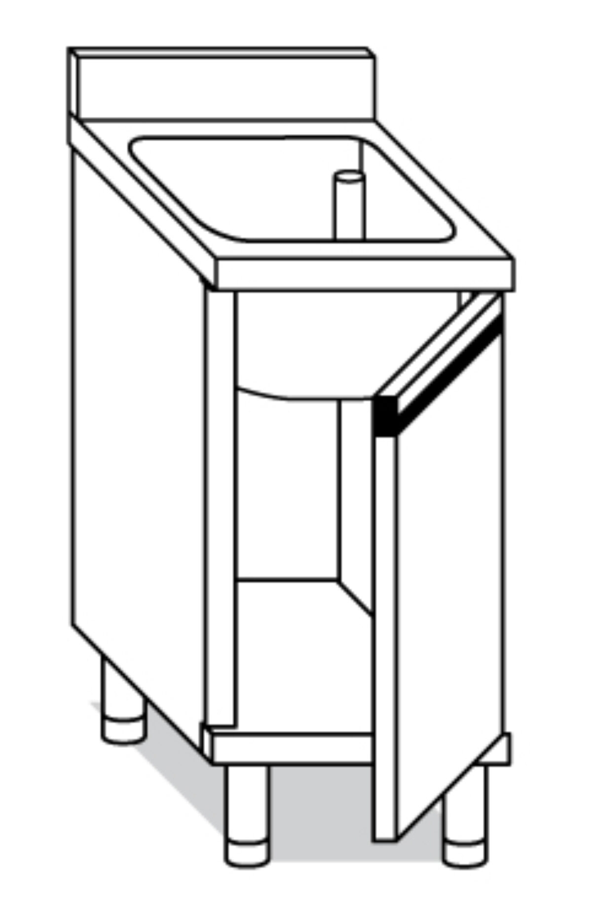 LAVELLO ARMADIATO con porta battente, vasca cm.40x40x25h e alzatina