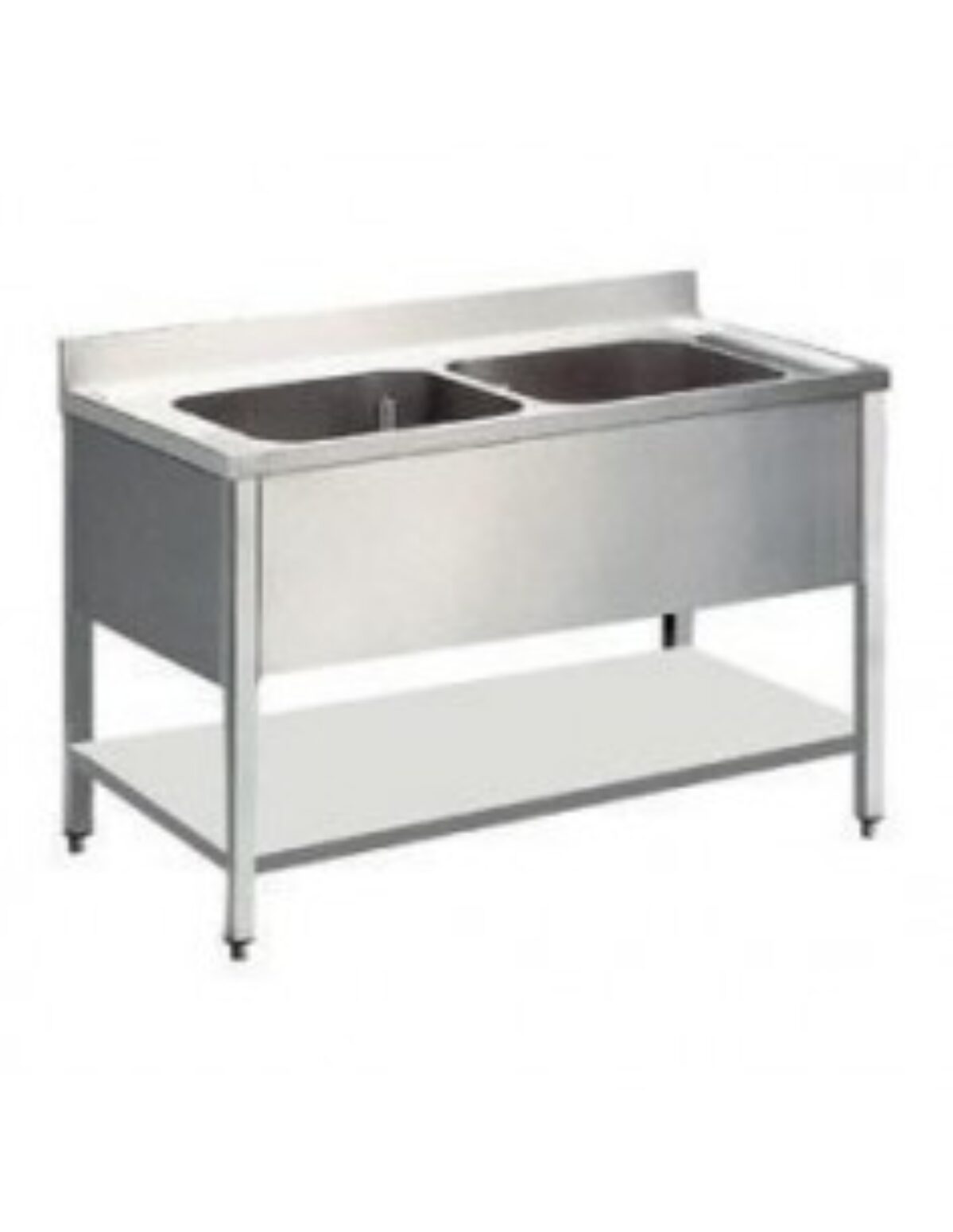 Lavello a giorno con ripiano e due vasche in acciaio inox
