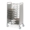Carrello portavassoi universale con pannelli bianchi laterali. Capacità 20 vassoi (interasse cm.11h). Struttura in acciaio inox. Guide in filo di acciaio cromato. Ruote piroettanti Ø125mm, 2 con freno. Con paracolpi.