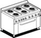 CUCINA ELETTRICA TRIFASE CON 6 PIASTRE Forno elettrico multifunzione camera cm. 64x37x35h, temp: 50÷250°C, con 1 griglia cm.53×32,5 GN1/1 – Porta vetro