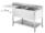 Lavello per incasso lavastoviglie su gambe con gocciolatoio sinistro, 2 vasche cm.60x50x30h, con ripiano inferiore